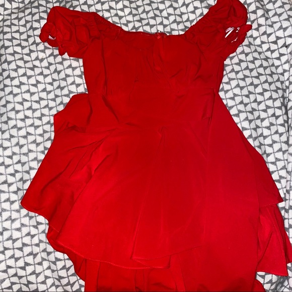 Red Flowy Milkmaid Off the Shoulder Top Romper - Picture 2 of 2